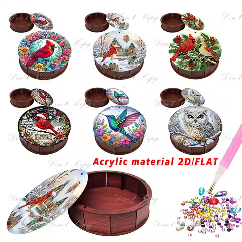 This diamond painting round storage box set, featuring a Christmas cardinal design, makes a perfect holiday surprise gift.