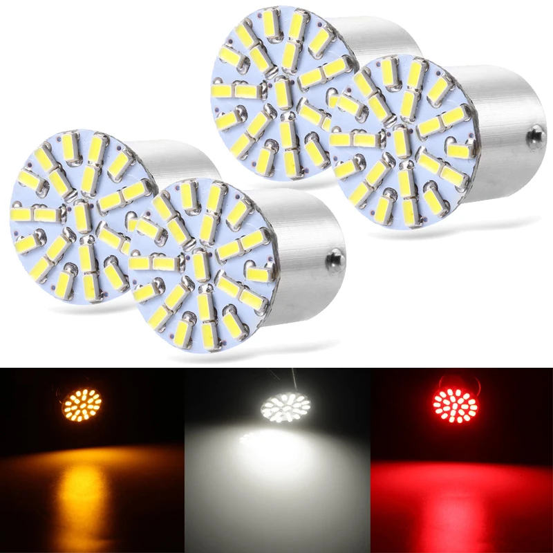 

4 Pcs P21W BA15S 1156 BAY15D 1157 LED Bulbs Turn Signal Lights 12V 7000K White 22SMD Car Parking Brake Back Reverse Lamps