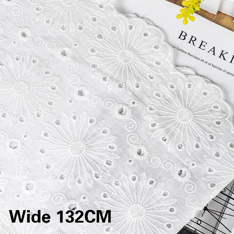 132CM Wide White Exquisite Openwork Cotton Embroidery Lace Edge Trim Curtains Clothing Wedding Dress DIY Sewing Accessories