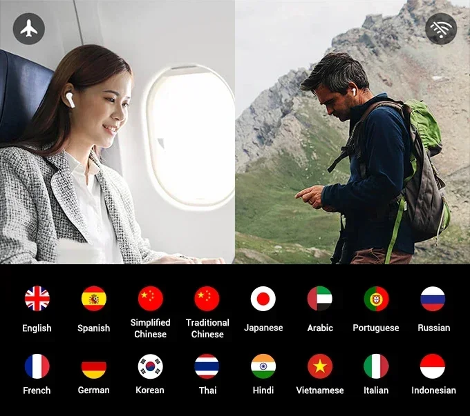سماعات أذن Wooask AI A8 2.0 بوصة تعمل باللمس 144 لغة مترجم محمول جهاز ترجمة صوتي فوري بدون تطبيق