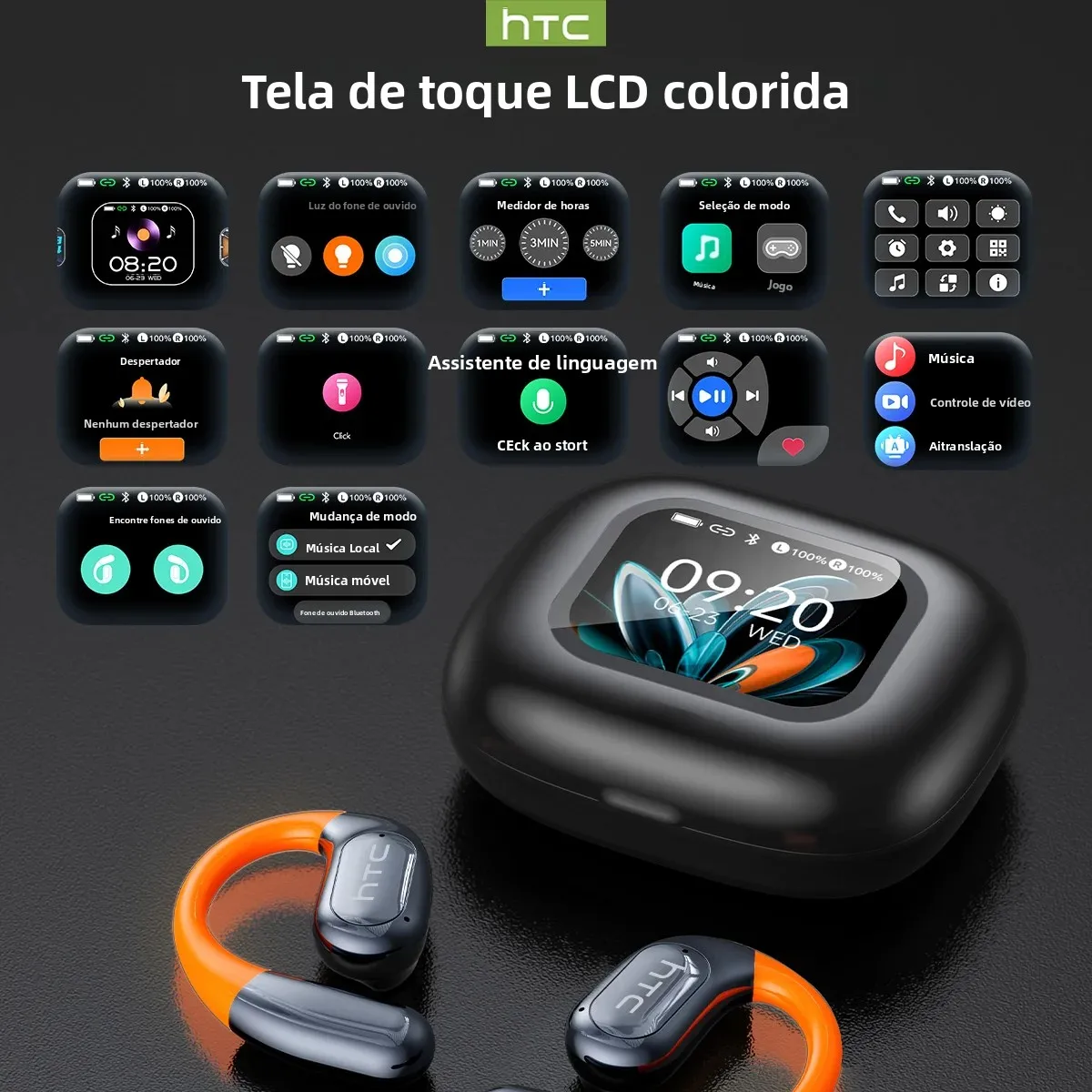 HTC NE27 سماعات بلوتوث AI مترجم سماعات الأذن OWS سماعات رأس رياضية شاشة LCD سماعات لاسلكية متوهجة مشبك الأذن Longlife #5