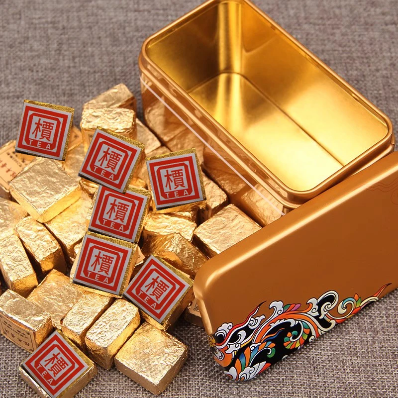Hochwertige Maßanfertigung Chinesischer Stil YunNan Puer Pu'er Kleiner Ziegel Hufeisenform Eisenbox 250g/500g Versiegelte Aufbewahrungsbox