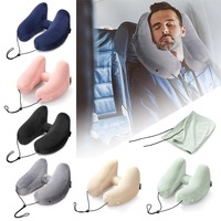 Portable Travel Neck Pillow Adjustable H-Shaped Cervical Pillow Inflatable with Hood Car Neck Rest Cushion