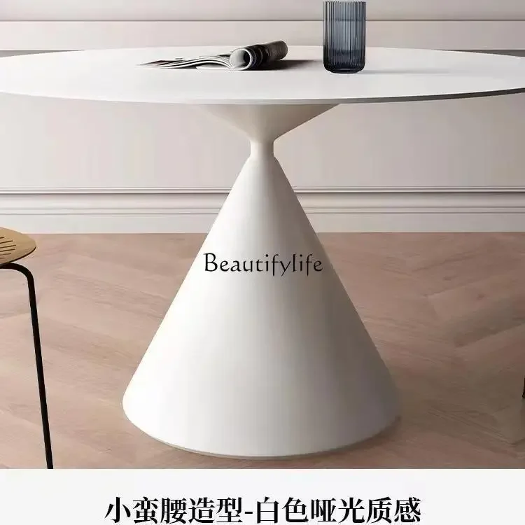 XX39Simple pure white rock slab dining table Round inlaid turntable Cream style dining table