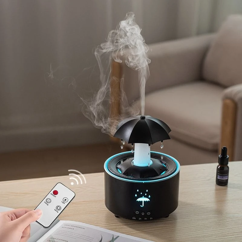 Colorful Raindrop Aroma Diffuser, Remote Control Rotating Humidifier, Home Office Ambient Moisturizing Device