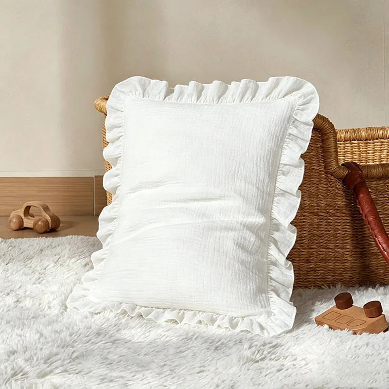 Double-layer Gauze Cotton Ruffled Pillow Case Decorative Sofa Cushions Covers Soft Breathable Fabric for Bedroom Home Decoration