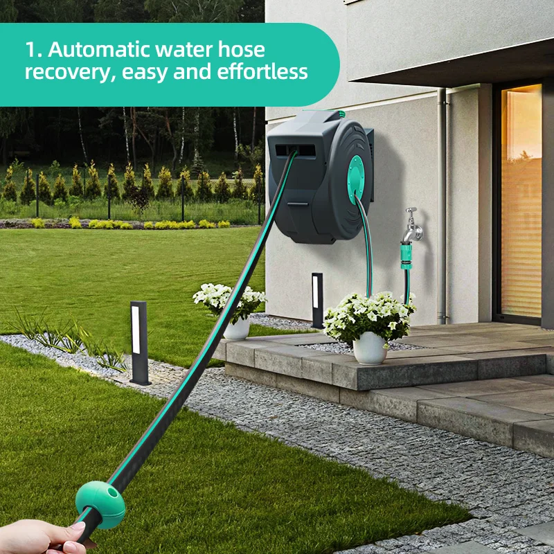 Wall Mounted Automatic Hose and Reel Flexibility  Irrigation System High Pressure Washer Water Retractable Garden Hose Reel