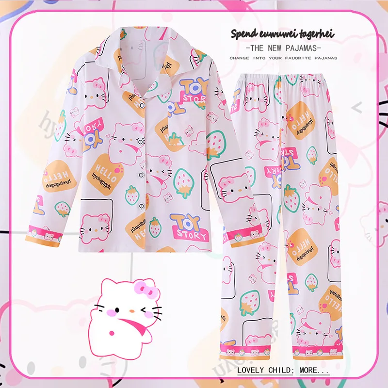 2-delige kinderpyjama met Kuromi-patroon, top en broek met lange mouwen, loungewear met cartoon Cinnamoroll-print, comfortabele casual meisjesset