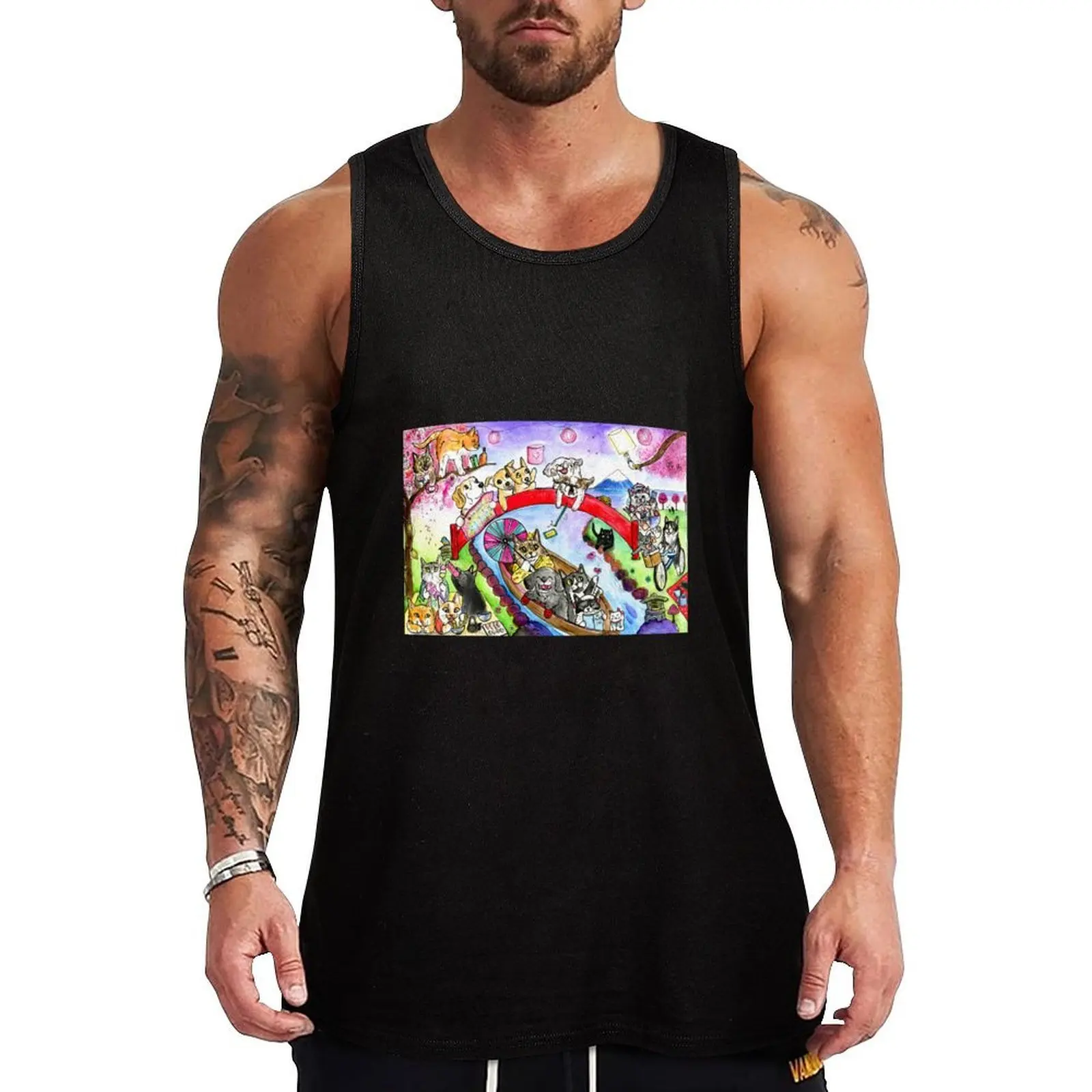 

Sakura Dreams and furriends Tank Top Casual Graphic Tank Top Print Design Sleeveless Top