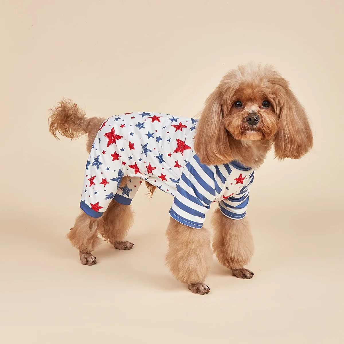 Blue and White Striped Dog Pajamas, American Flag Star Dog Clothes for Small Dogs Girl Boy, Puppy Medium Pets Chihuahua Yorkie f