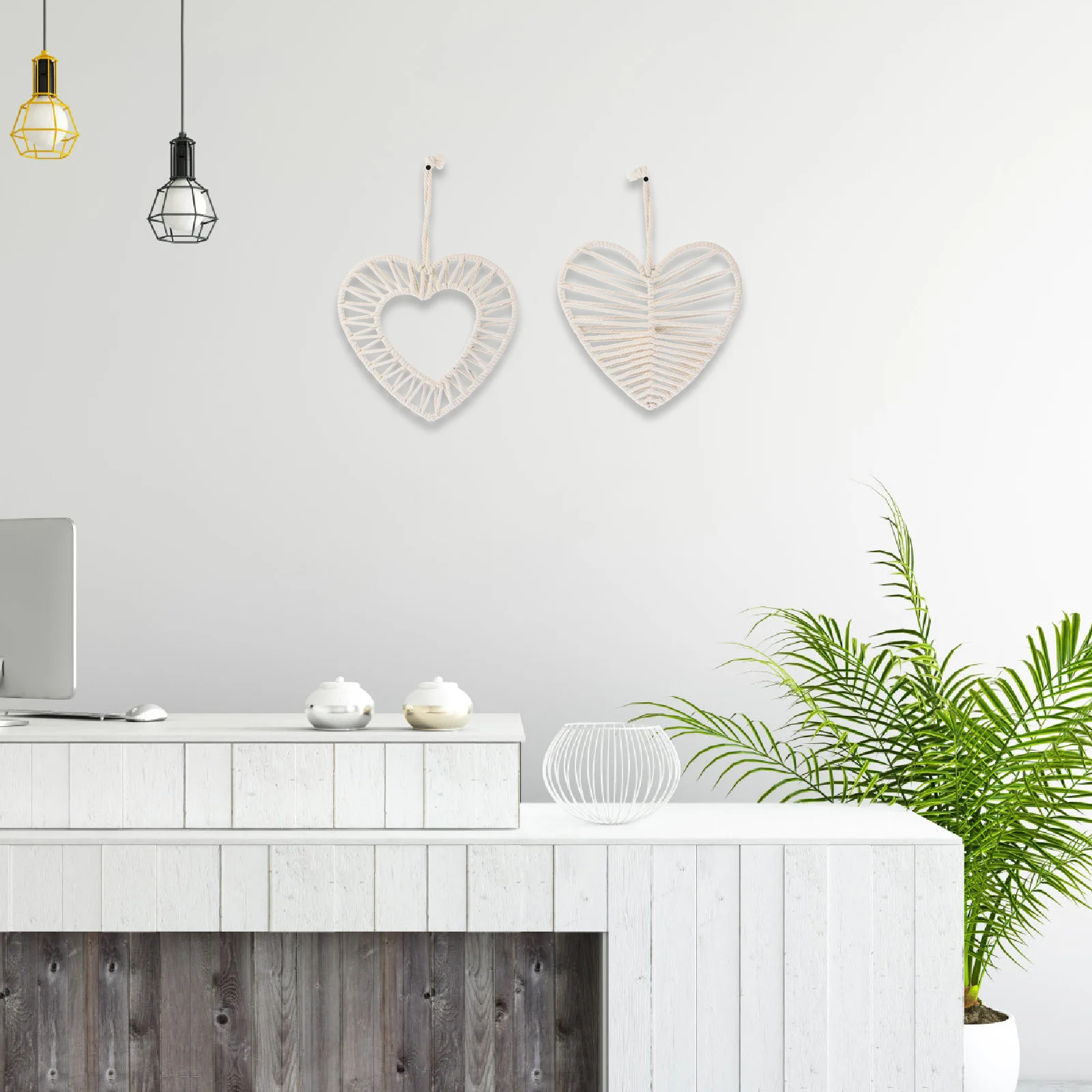 

2Pcs Heart Shape Wall Hanging Decor Bohemian Style Loving Cotton Adorn for Home Party Room Vintage Wall Art Ornament