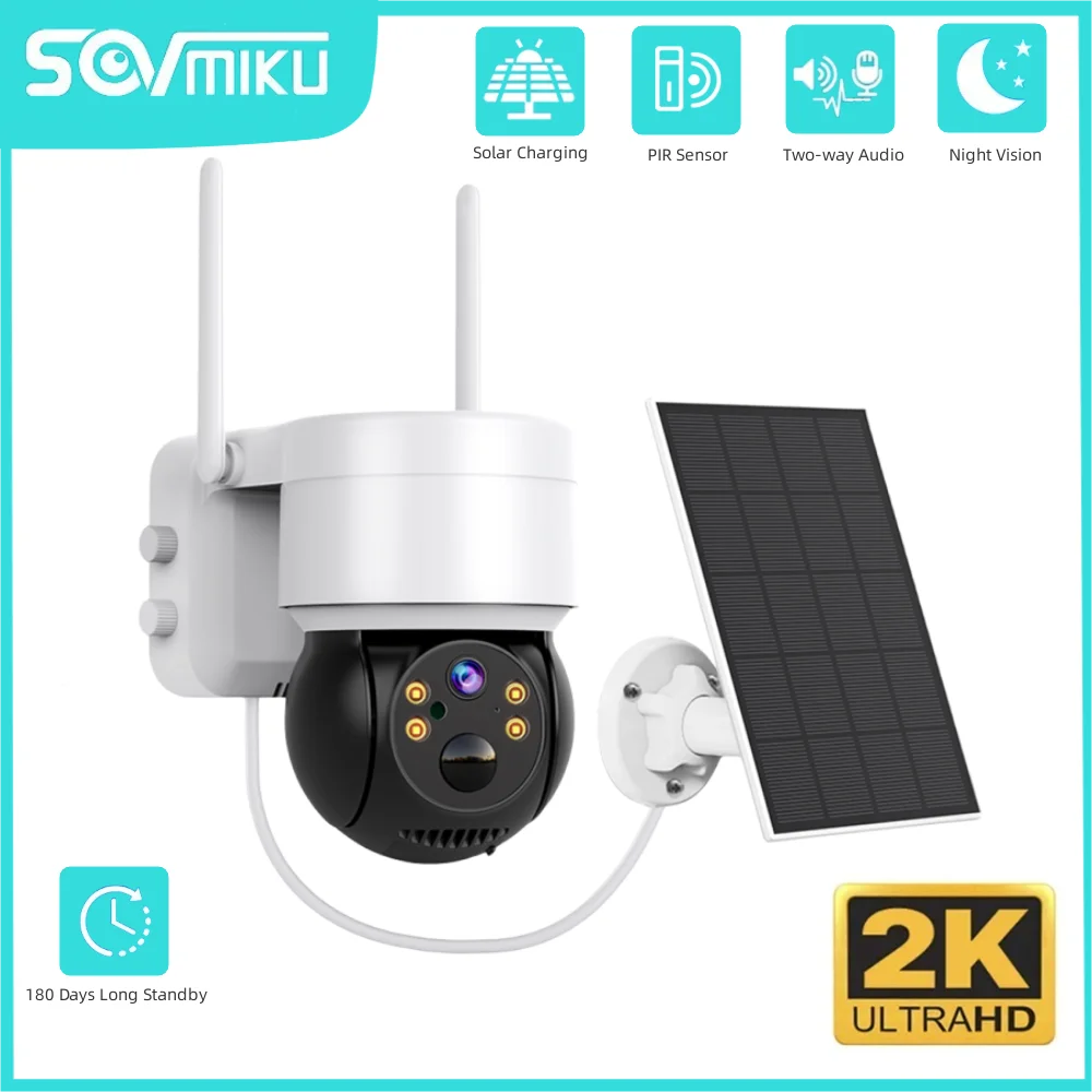 

SOVMIKU WiFi PTZ Camera Outdoor Wireless Solar IP Camera 4MP HD Built-in Battery Video Surveillance Camera Long Time Standby