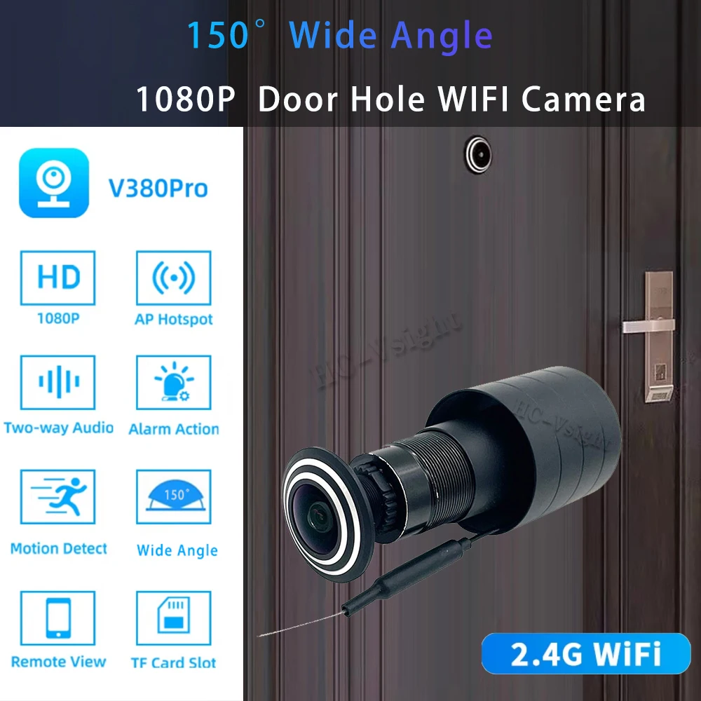 V380 Door Eye Hole WIFI Camera Security 1080P HD 1.66mm Lens Wide Angle FishEye CCTV Network Mini Peephole Door Wireless Camera