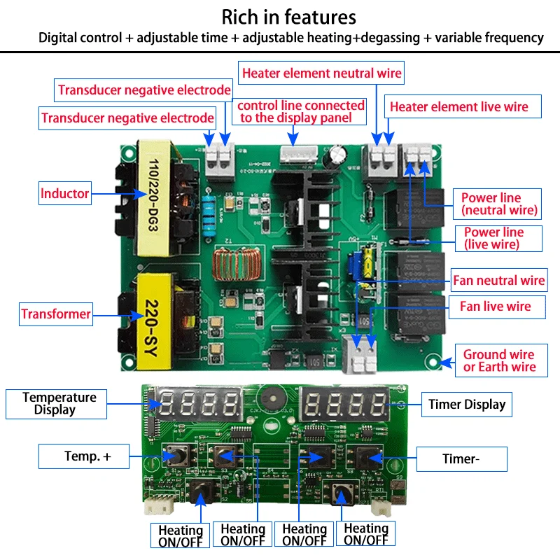 Limpiador ultrasónico, Kit de placas de controlador PCB, placa de circuito con transductor ultrasónico de 40KHz