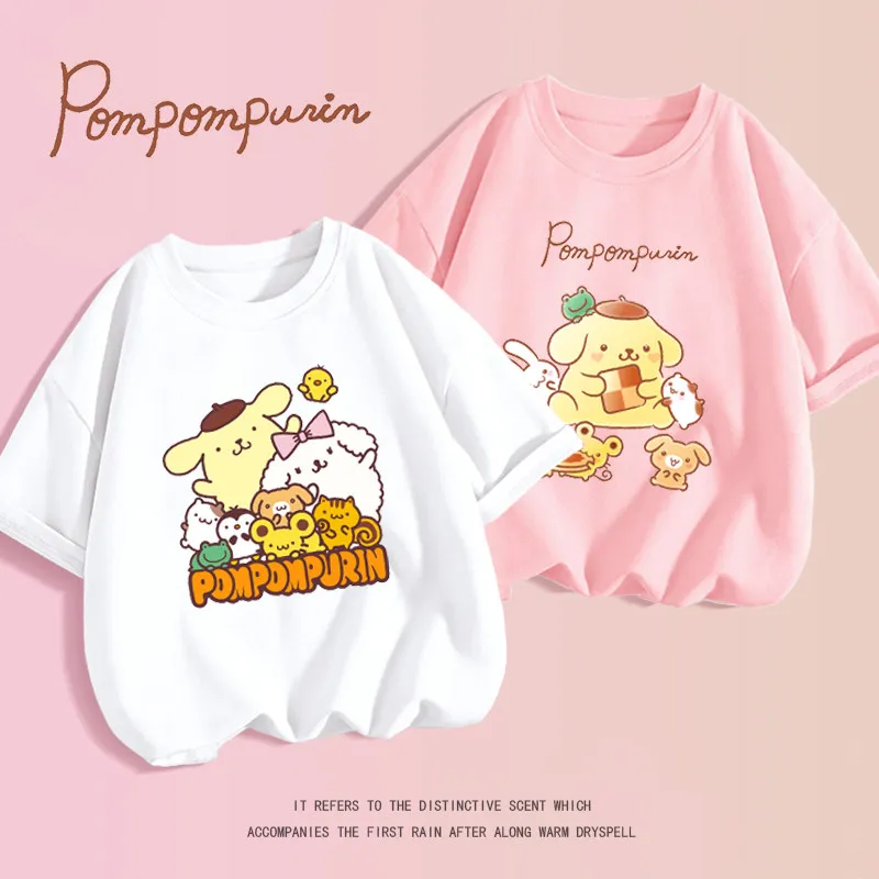 

Sanrio Pudding Dog Children's Pure Cotton Short Sleeved Handsome Printed T-shirt Parent Child Round Neck Comfortable Base Shirt