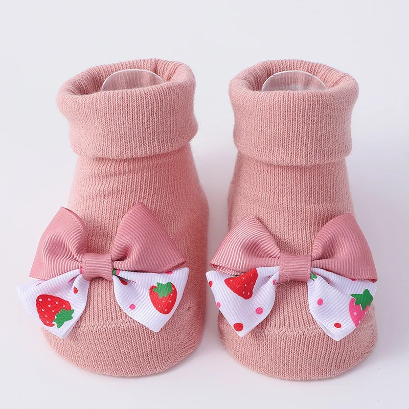 0-12M Sweet Baby Girl Headbands Socks Set Baby Girls Princess Socks Newborn Baby Toddler Socks Strawberry Bow Elasitc Hair Bands