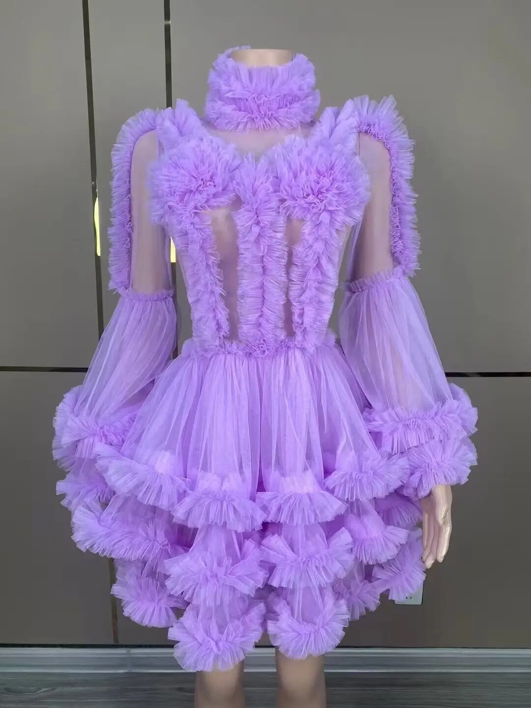 Vestido de malla esponjoso con manga de trompeta, traje de princesa en capas, ropa de escenario para fiesta de noche, graduación, club nocturno