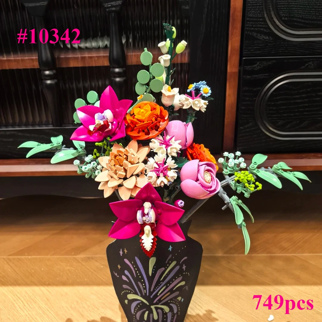 

Романтический набор строительных блоков «Красивый розовый цветок» 10342, совместимый с деталями Lego, идеально подходит для рождественских подарков, 749 деталей