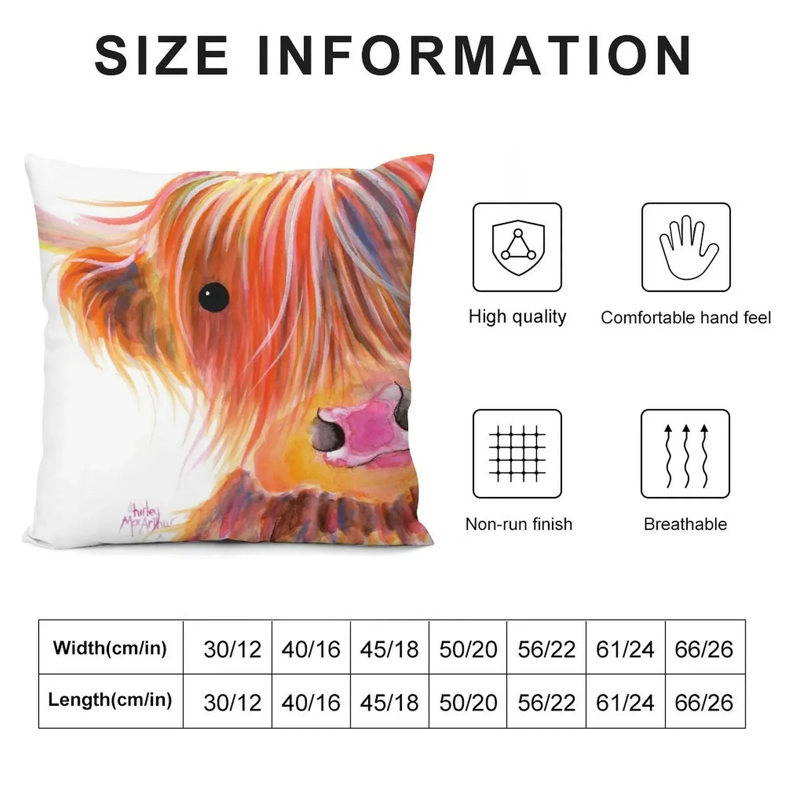 Scottish Highland Cow PRiNT ' SWEET SATSUMA ' by Shirley MacArthur Throw Pillow luxury sofa pillows Sofa Pillow Cover pillow