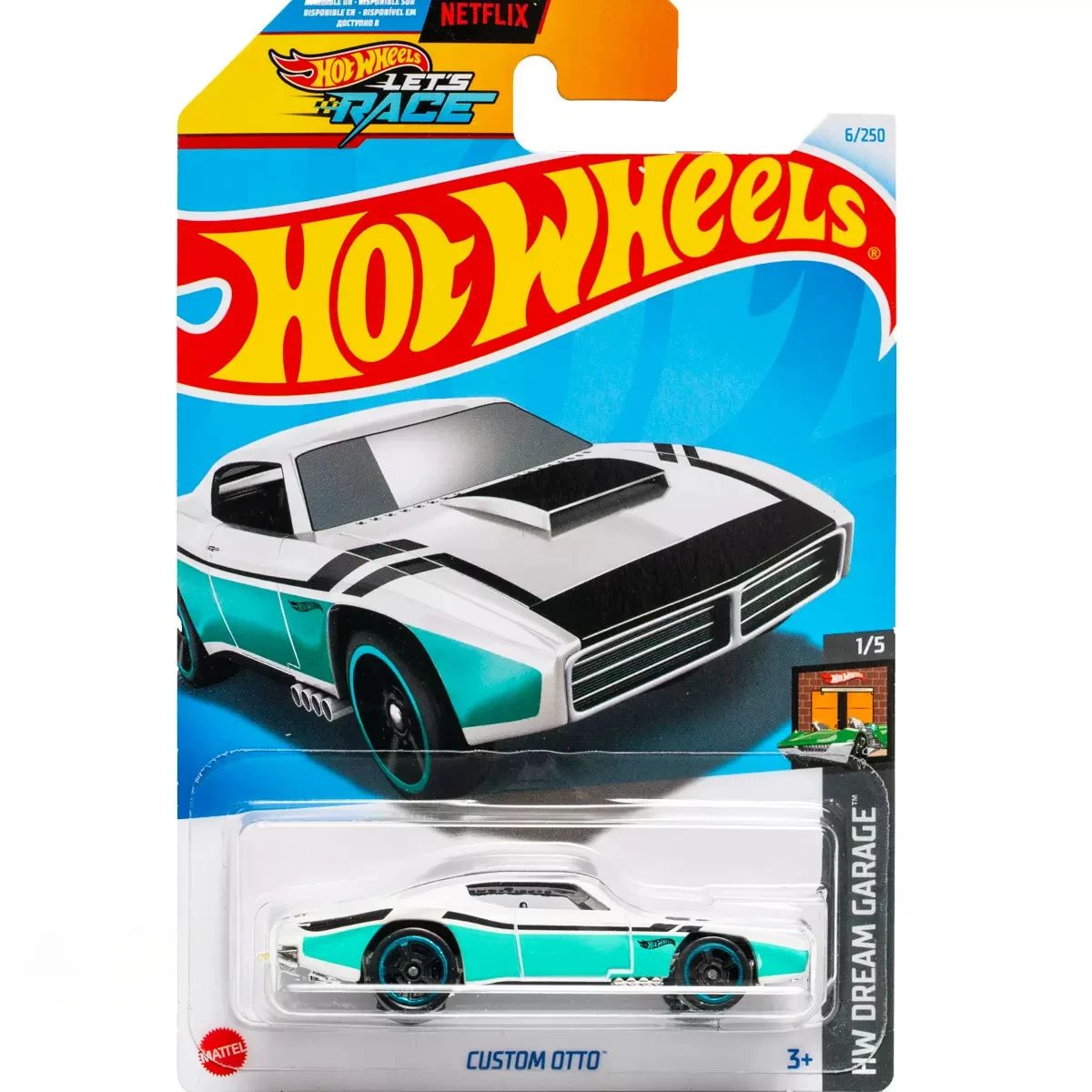 Mattel Hot Wheels-Vamos corrida série carro para meninos, branco-verde personalizado Otto brinquedos, 1:64 HW Dream Garage, simulação modelo de liga, No.6, presente