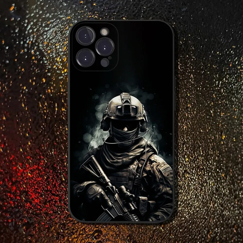 Army Special Forces Phone Case For iPhone 16,15,14,13,12,11 Plus,Pro Max,XS,X,XR,SE,Mini,8,7,Soft Silicone Black Cover