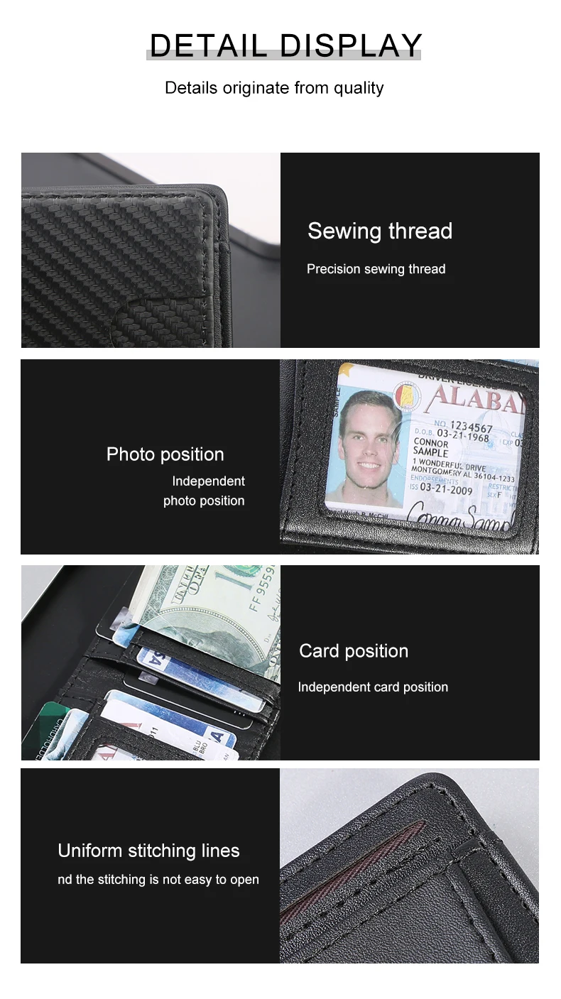 Kartenetui aus PU, multifunktionale Kartenhülle, superfeste, verschleißfeste RFID-Schutz-Kartenklemme – Detail 7