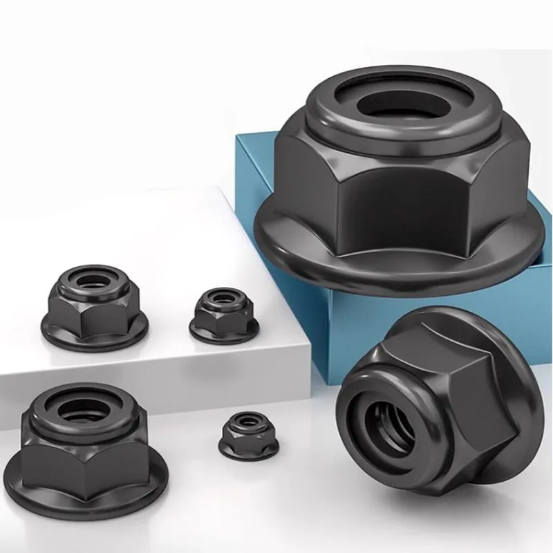 DIN6926 M3 M4 M5 M6 M8 Black Carbon Steel Hex Flange Nylon Insert Lock Nut Self-locking Nylock Locknut