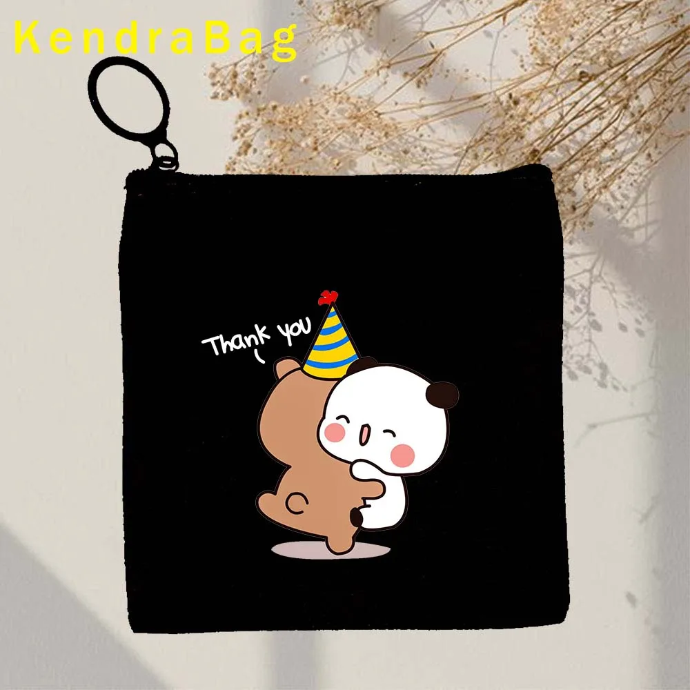 Aesthetic Cute Bear Kawaii Animal Cartoon Lovely Print Canvas Coin Purse Small Square Bag Key Case Card Bags Wallet Zipper Gifts