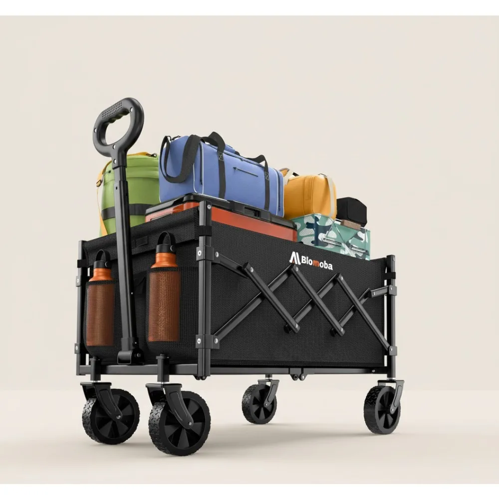 

Foldable Wagon Cart with Wheels 220LBS Capacity, Lightweight Portable Utility Cart for Camping Beach Shopping Garden