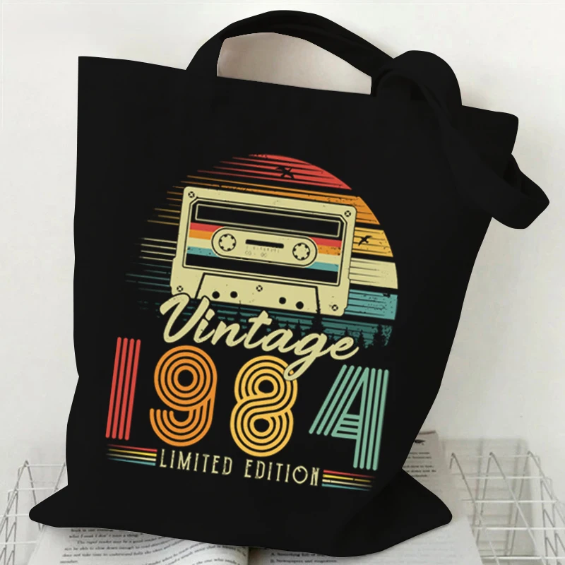 

Tote Bags for Women Vintage 1980~1989 Print Canvas Shopping Bags Retro 1984 Folding Eco-Friendly Handbag Shoulder Bag for Women