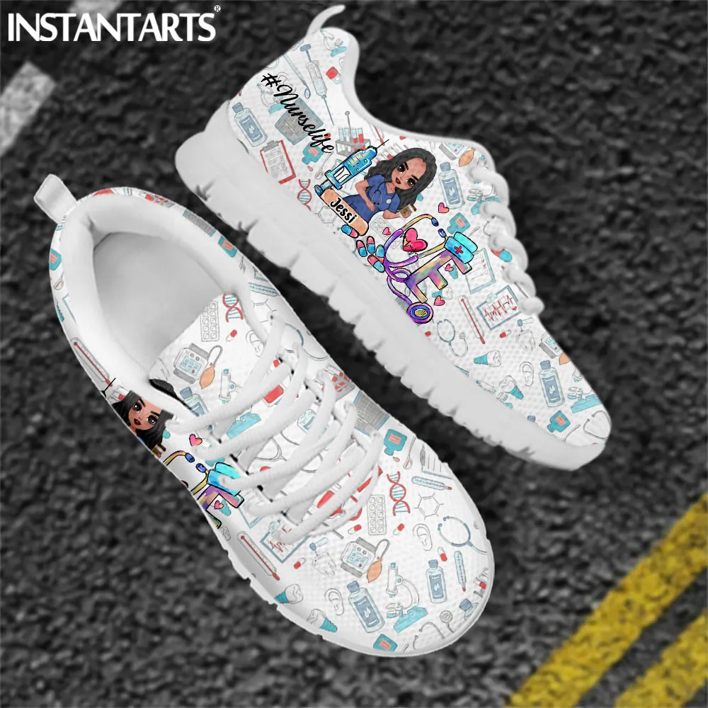 INSTANTARTS Cute Cartoon Nurse Shoes Paramedic Nursing Shoe for Women Female Running Sneakers Light Mesh Flats Girls Footwear