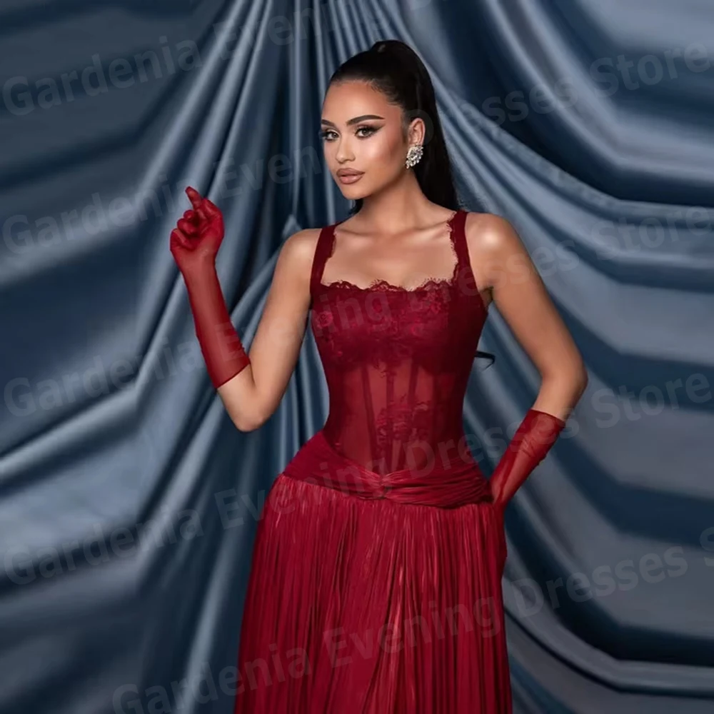 

Graceful A Line Women's Evening Dresses Spaghetti Strap Lace Sleeveless Prom Gowns Vestidos Para Mujer Customized Robe De Soirée