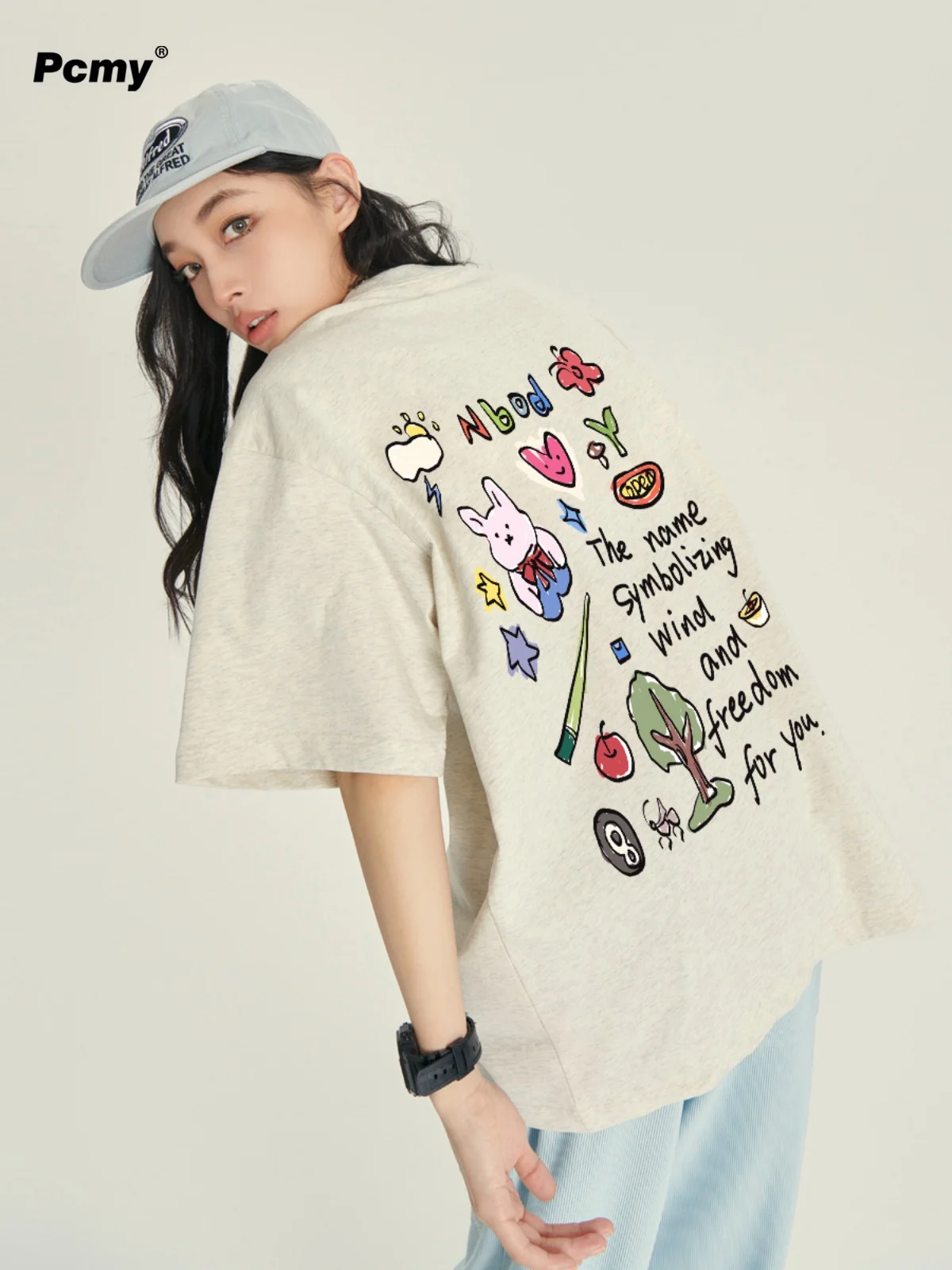 Liberation Rabbit Pattern T-shirt 2024 Summer New American Trend Short-sleeved Couple High-quality Cotton T-shirt