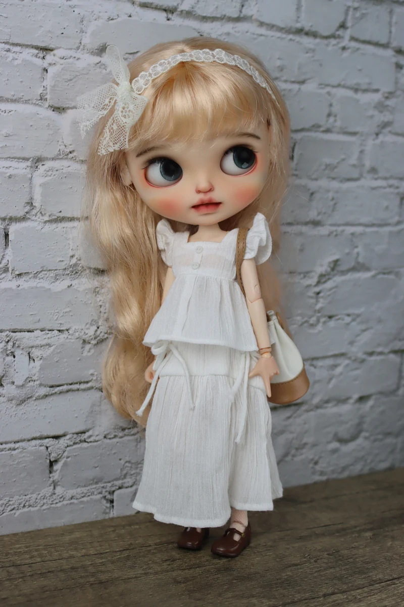 Doll Dress for Blythe Blue Pink White Blue Green strap Dress for Ob24 Ob22 Azone Doll Clothes Shirt