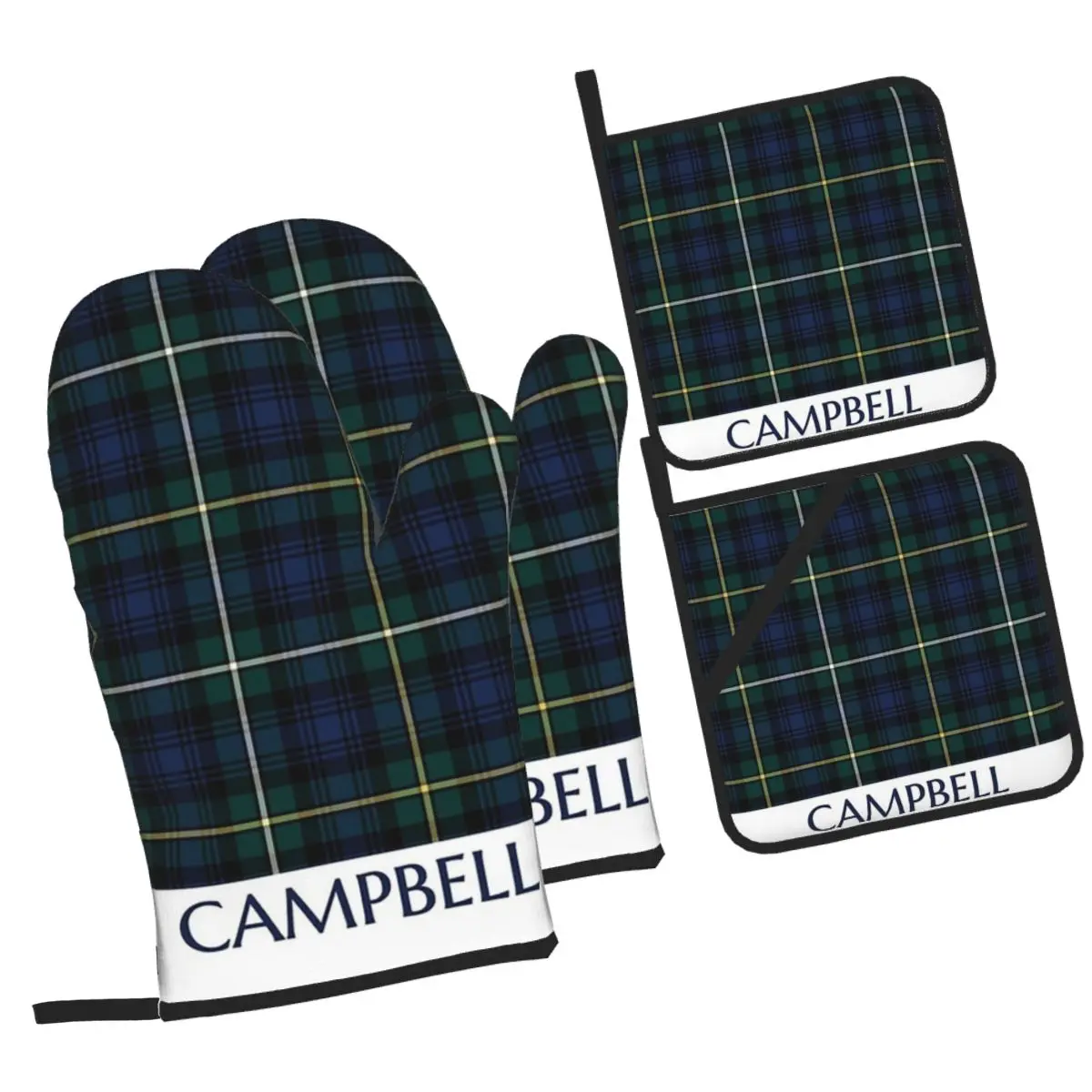 

Наборы из 4 рукавиц для духовки Clan Campbell и держателей для кастрюль для выпечки, кухни, приготовления пищи, устойчивых к грилю нескользящих перчаток