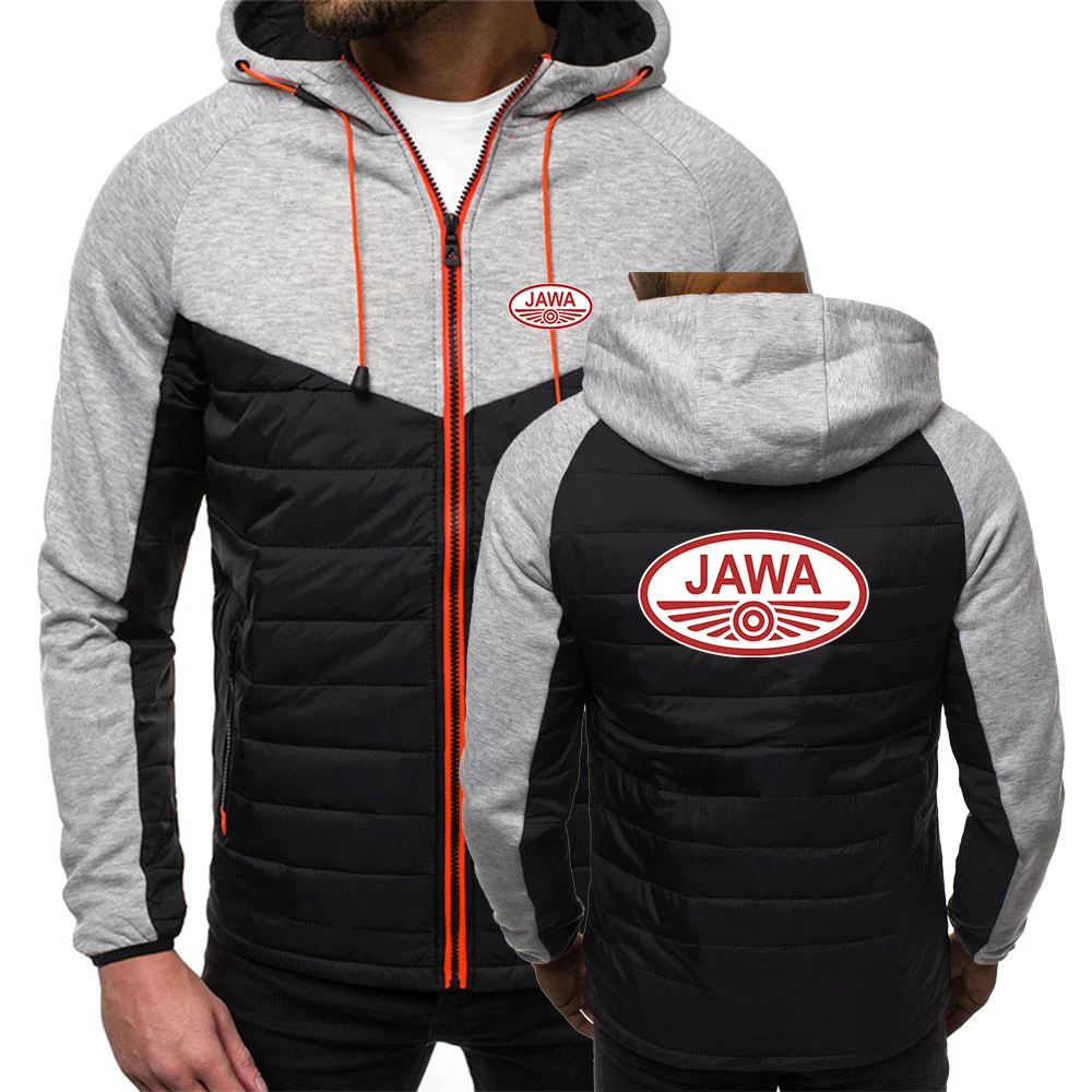 JAWA-abrigo ajustado con capucha para hombre, prenda de vestir con cremallera, diseño Popular de retales, ropa acolchada de algodón, siete colores, estampado de motocicleta, Invierno