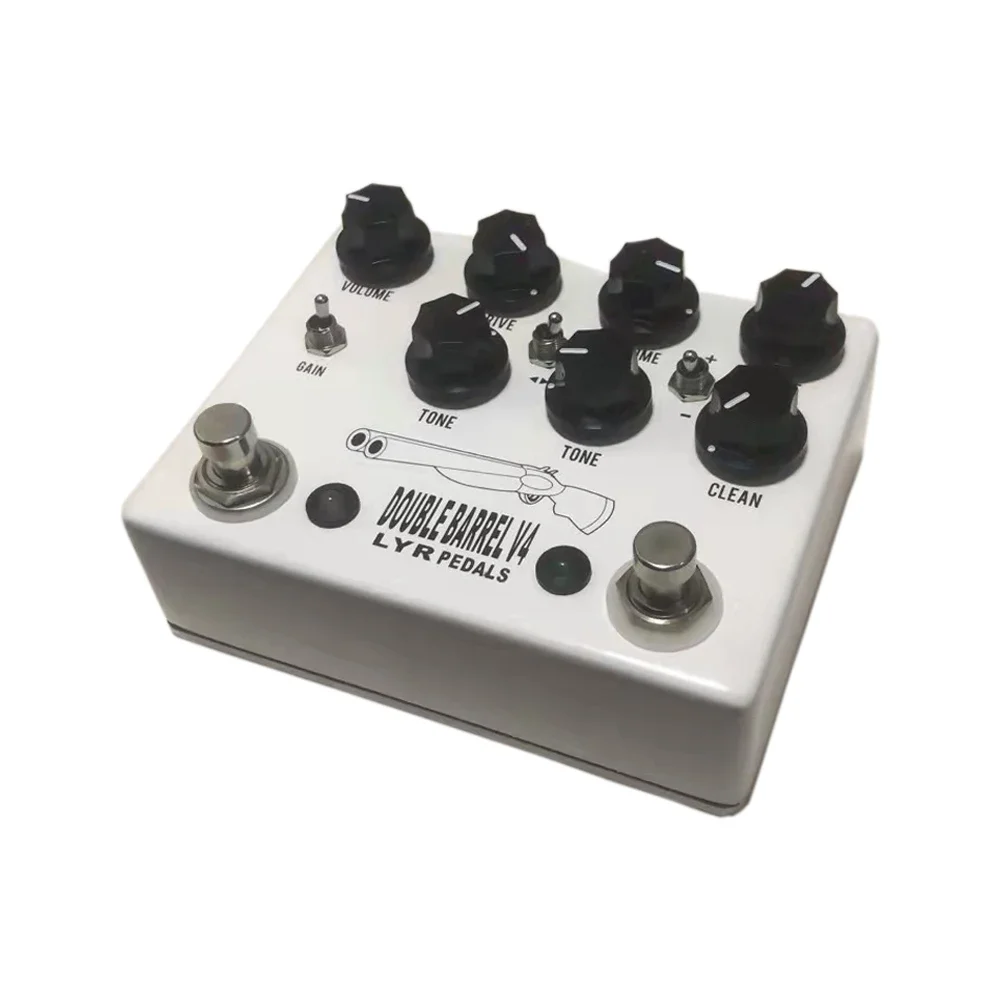 LYR Pedals Ly Rock Doublebarrel V4 White Classic Double Tube Overdrive Effector Pedal - Real Bypass Technology, Classic Sound