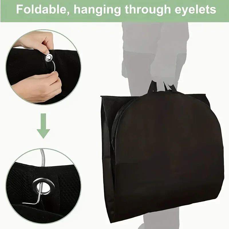 Aufbewahrungstasche für Reisekleidung – Reißverschluss, hängender Organizer mit Zwickel und Tasche für Hemden, Mäntel, Kleider – Detail 1