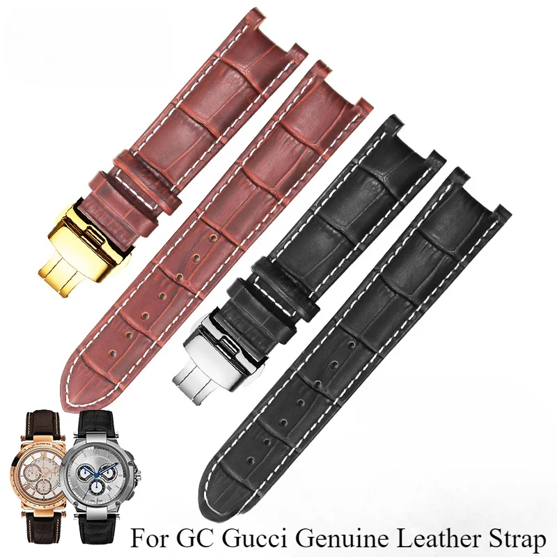 Elastic Comfortable Cowhide Watchbands for Gucci GC Guess Ya133309 GC1333 GC1335 YA1332 Waterproof Strap Butterfly Buckle 2022