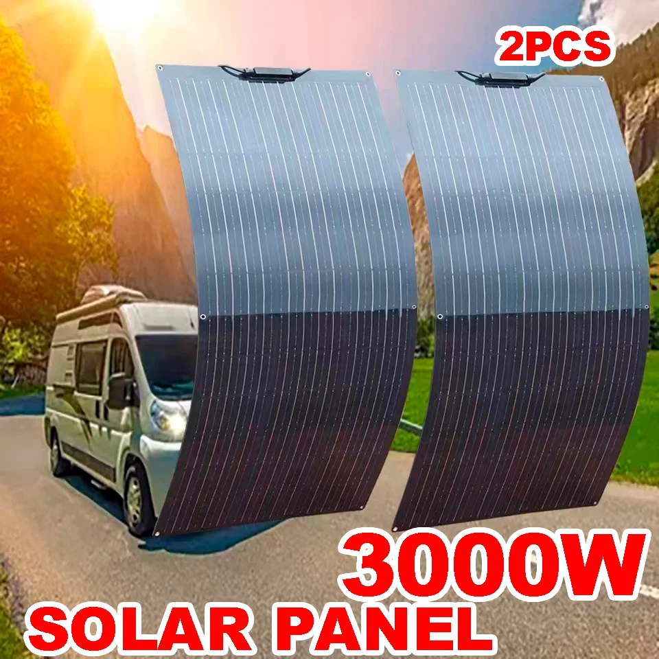 3000W Portable Solar Generator Kit, 1500W Solar Panel with High Efficiency Flexible Cells, Solar Power Bank for Outdoor Camping