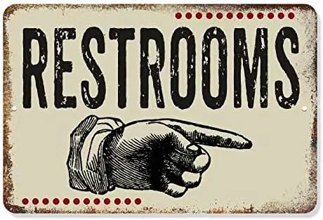 Restrooms Sign Right Pointing Hand Putty Restaurant Rustic Signs Wall Décor Restroom Bathroom Business Door Gift  High Gloss Met