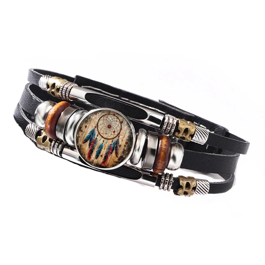 Fashion Foreign Trade Dreamcatcher Pattern Round Leather Bracelet Creative Vintage Bohemian Wrist Accessory