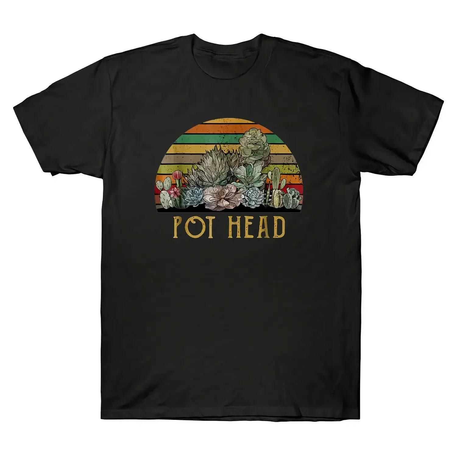 Succulent Plants Pot Head Stone Flowers Vintage Retro Men'S T Shirt Sunset Tee 2019 Fashion Unisex Tee