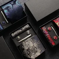 100% Silk Necktie Paisley Floral Mens Tie Top Quality Business Tie Pocket Square Tie Clip Cufflinks Set Classic For Men Gift Box 2