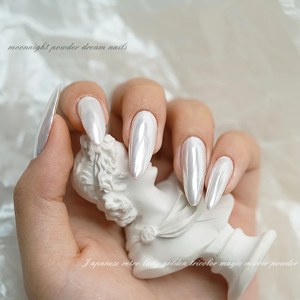 Shimmer Aurora Pearl White Mirror Nail Powder Chrome Rubbing Pigment Dust Holographic Manicure  UV Gel Polish Mermaid Glitter&*9