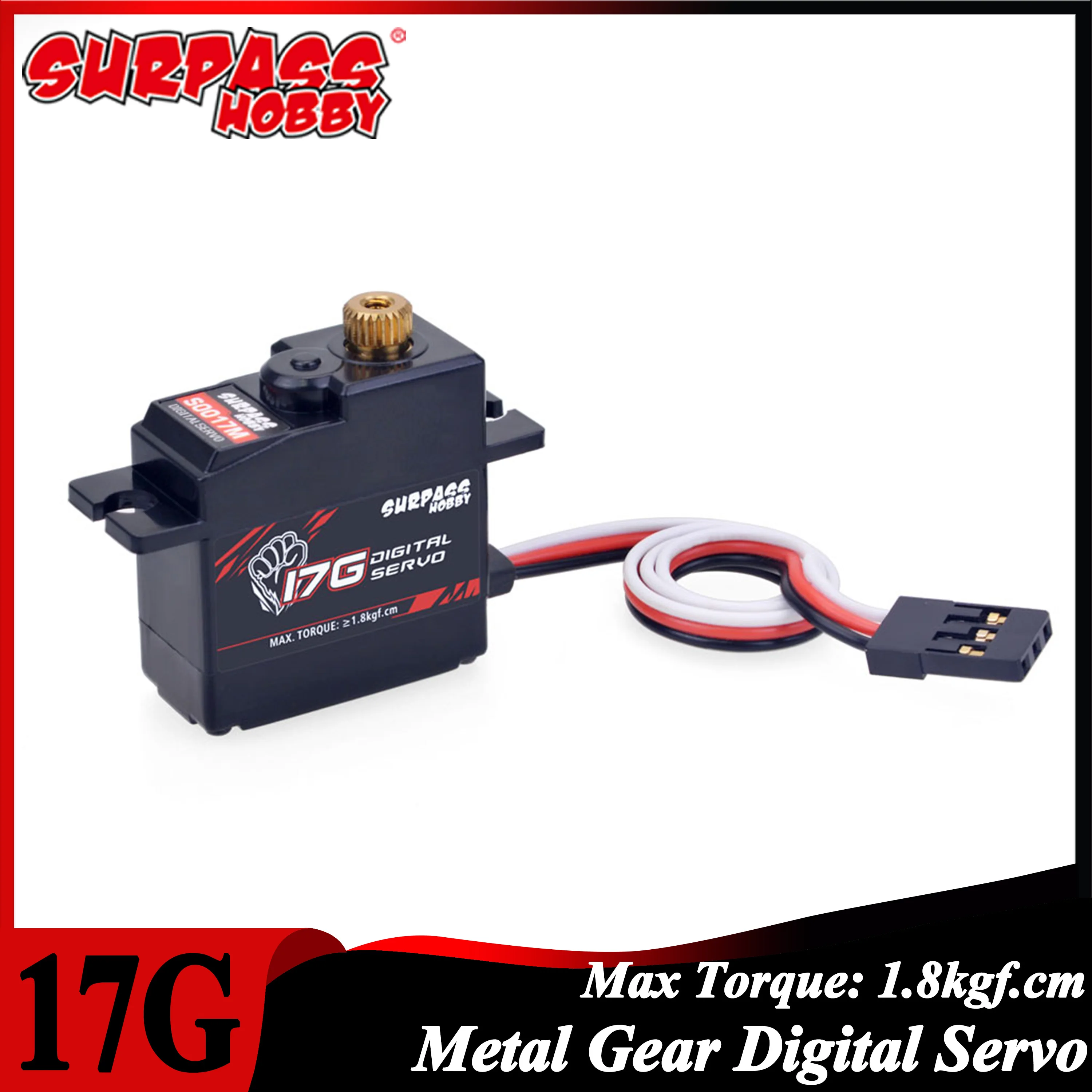 

SURPASS HOBBY 17g 3.5kg Torque Metal Gear Mini Servo for 1/18 1/16 RC Car Truck Airplane Glider Robot Boat Model Toy Parts