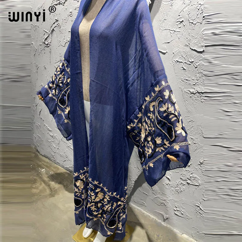 2023WINYI Embroidery Dress Beach Cover Up Bohemian All-match Sexy comfortable perspective home coat Elegant Holiday party Kimono