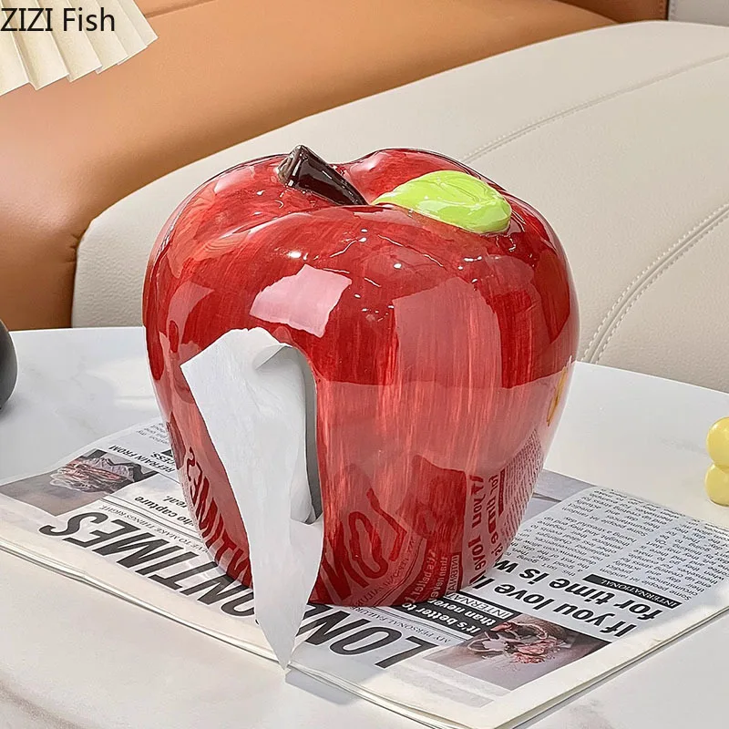 

Creative Apple Shape Ceramic Tissue Box Coffee Table Desk Decoration Simulated Apple Tissue Box Bedside Table Paper Towel Case