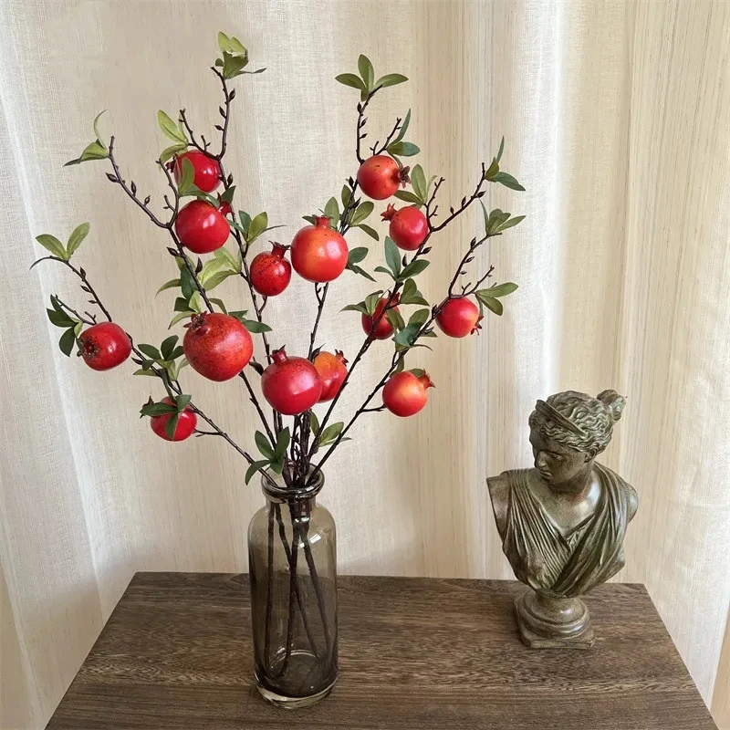 Pomegranate fruit branch artificial flowers 6-Fruit flores artificiales for home wedding decor outdoor garden decoration flores