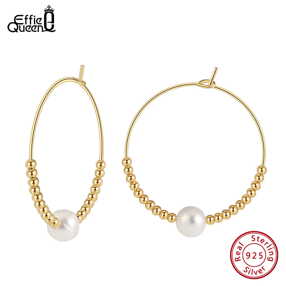 

Effie Queen 925 Sterling Silver Hypoallergenic Hoop Earrings With Freshwater Pearl Inlaid for Women Delicate Jewelry Gifts GPE79